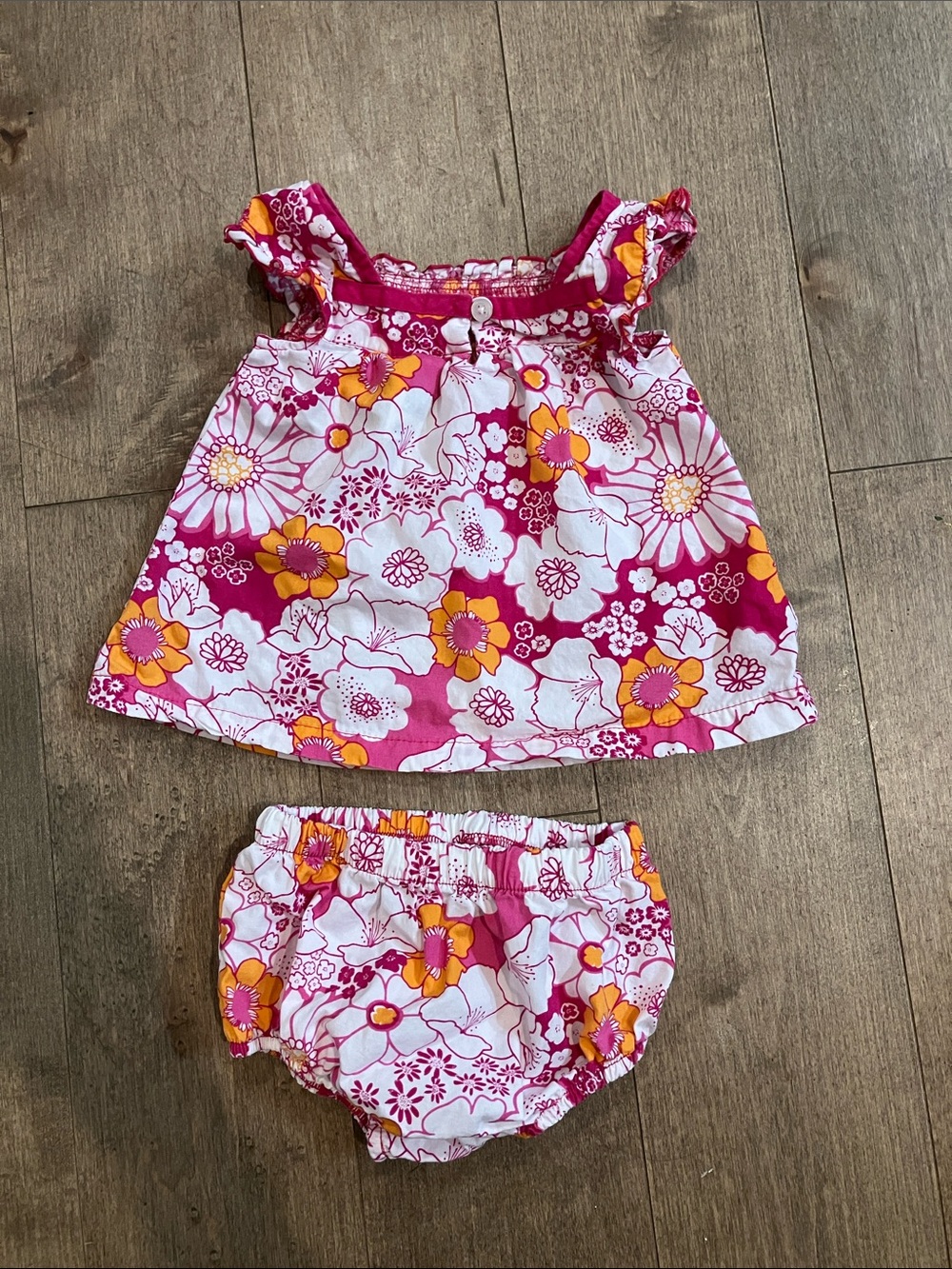 Faded Glory Pink & Orange Floral Tank Top and Bloomers Set